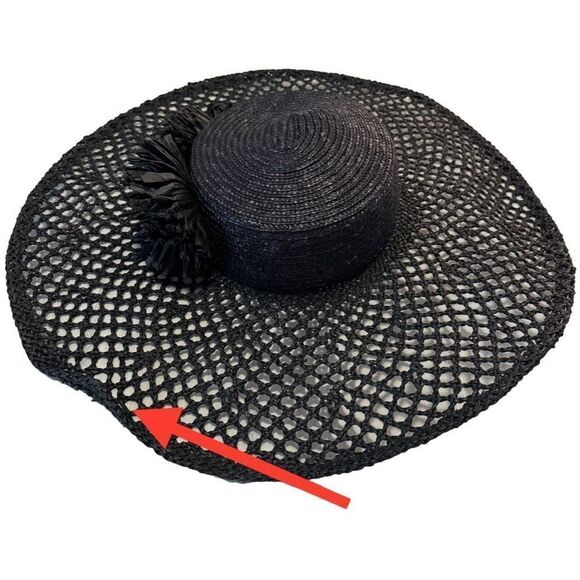 Zara Floral Raffia Picture Hat Black Size S - Picture 6 of 9